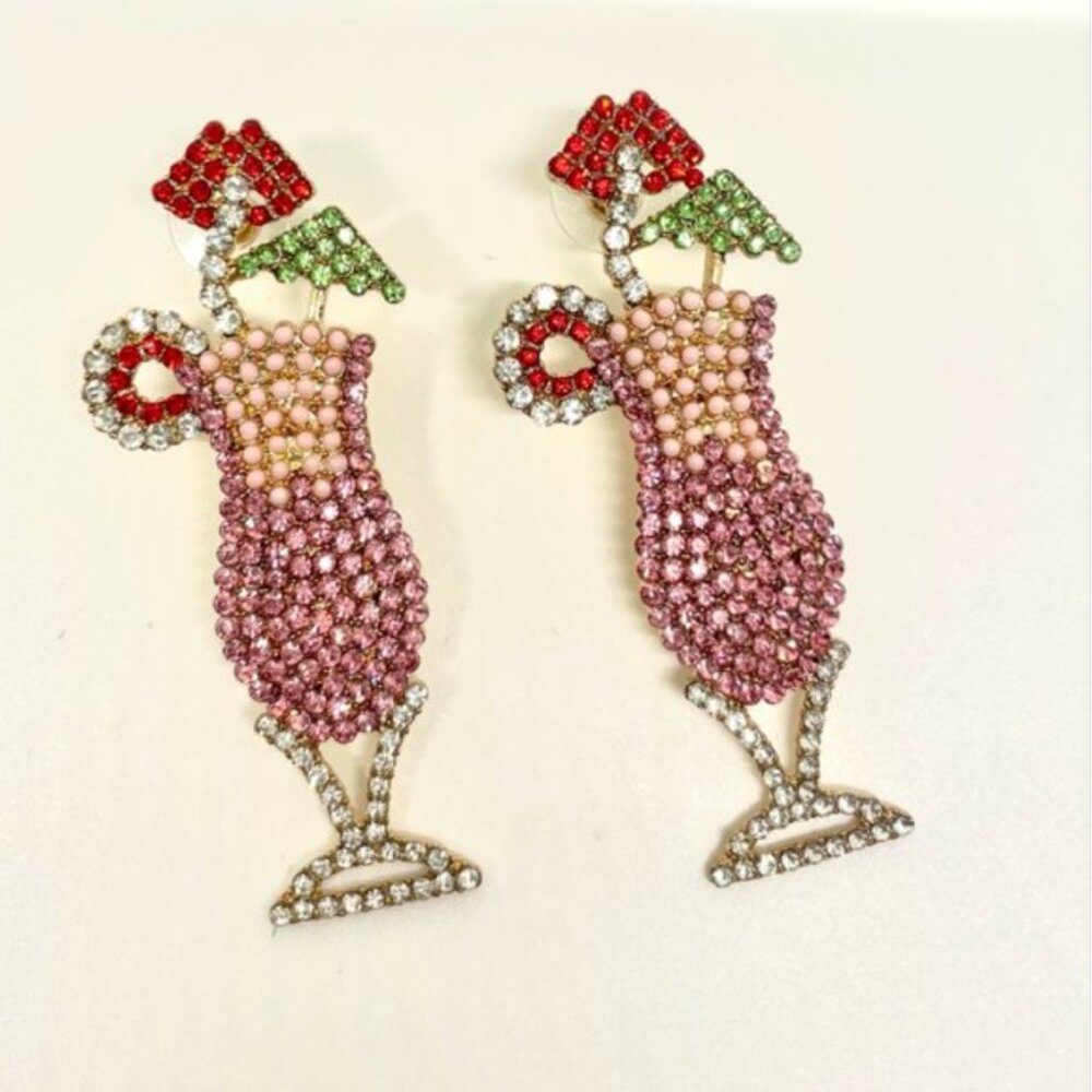 ⭐️💍 FREE Rhinestone Drink Alcohol Hipster Hippie Pop Art Deco Cocktail Earrings